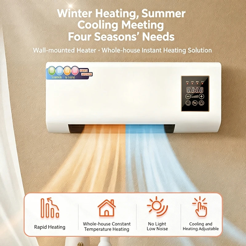 Electric Air Conditioner Fan Wall Mount Easy Temperature Timer Heating and Cooling Fan Space Heater Fan with Remote Control
