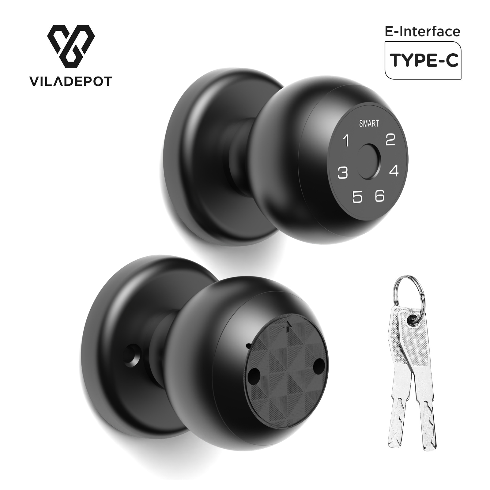 Viladepot スマートロックキーレスエントリードアロック指紋パスコードアプリ制御電子キーパッドデッドボルトロック室内ドア
