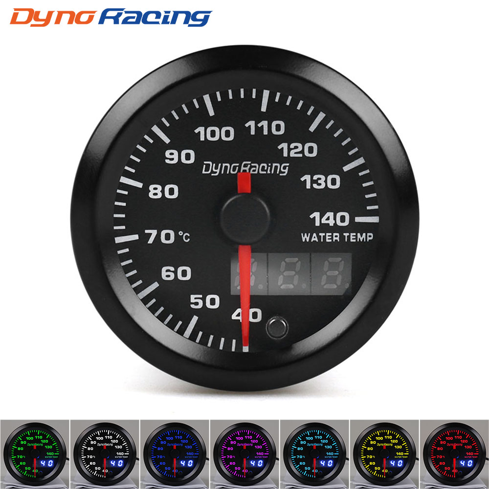 Dynoracing 2 ''52 ミリメートルデュアルディスプレイ水温計 40-140 摂氏 7 色 Led 水温計車のメーターセンサー付き BX101498