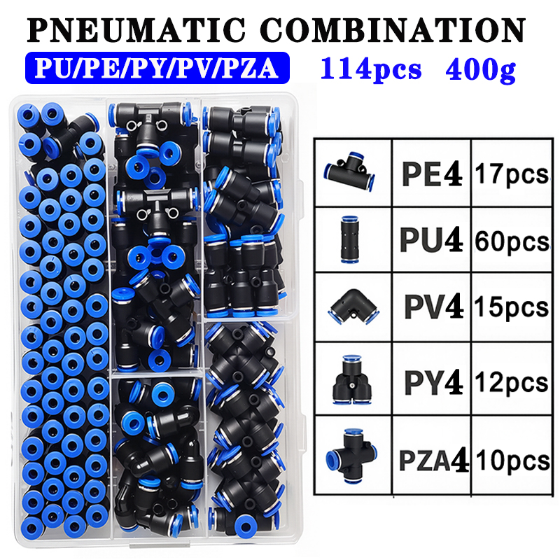 114 ピース/箱 4 ミリメートル PU-4/PE-4/PZA-4/PY-4/PV-4/PG-4 空気圧コネクタキットクイックリリースエアコンプレッサー部品ホースパイプチューブ