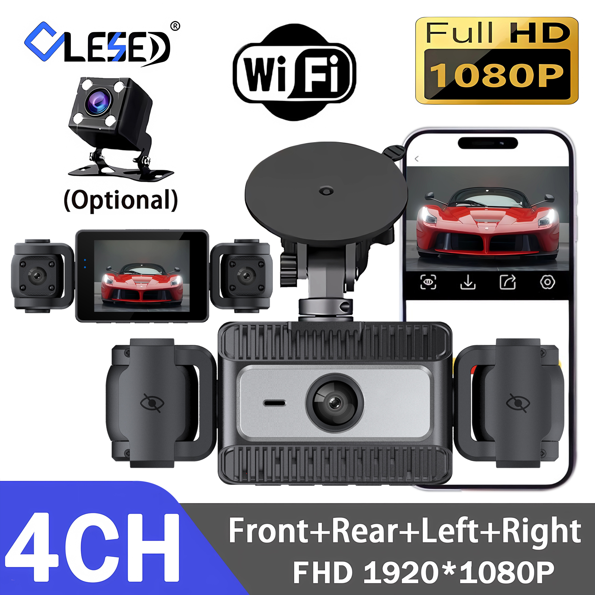 4 カメラ 360° フル HD 1080P 車 DVR Wifi ダッシュカム 4 チャンネル ダッシュカム ビデオ レコーダー WDR ナイトビジョン ブラック ボックス キャビン カメラ