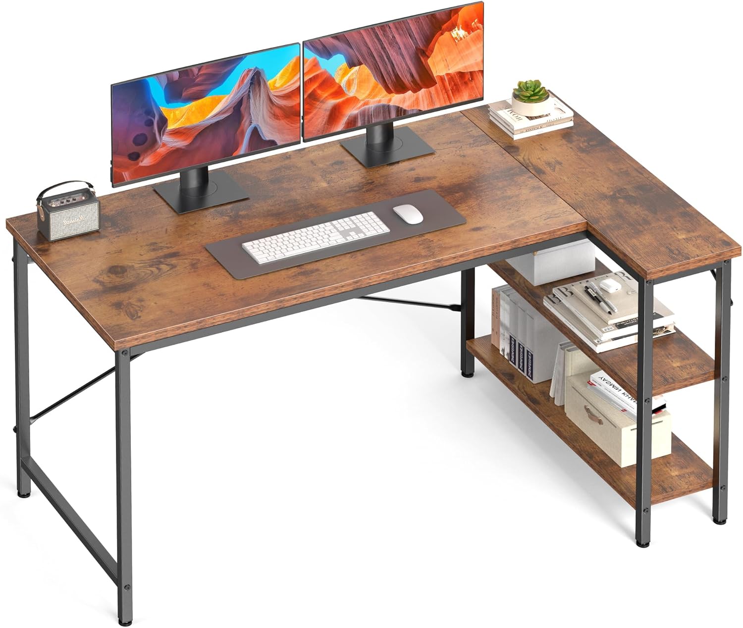 L字型デスク 55インチ コンピュータデスク ゲーム家具 コーナーデスク ホームオフィス PCテーブル Writi用リバーシブル収納棚付き