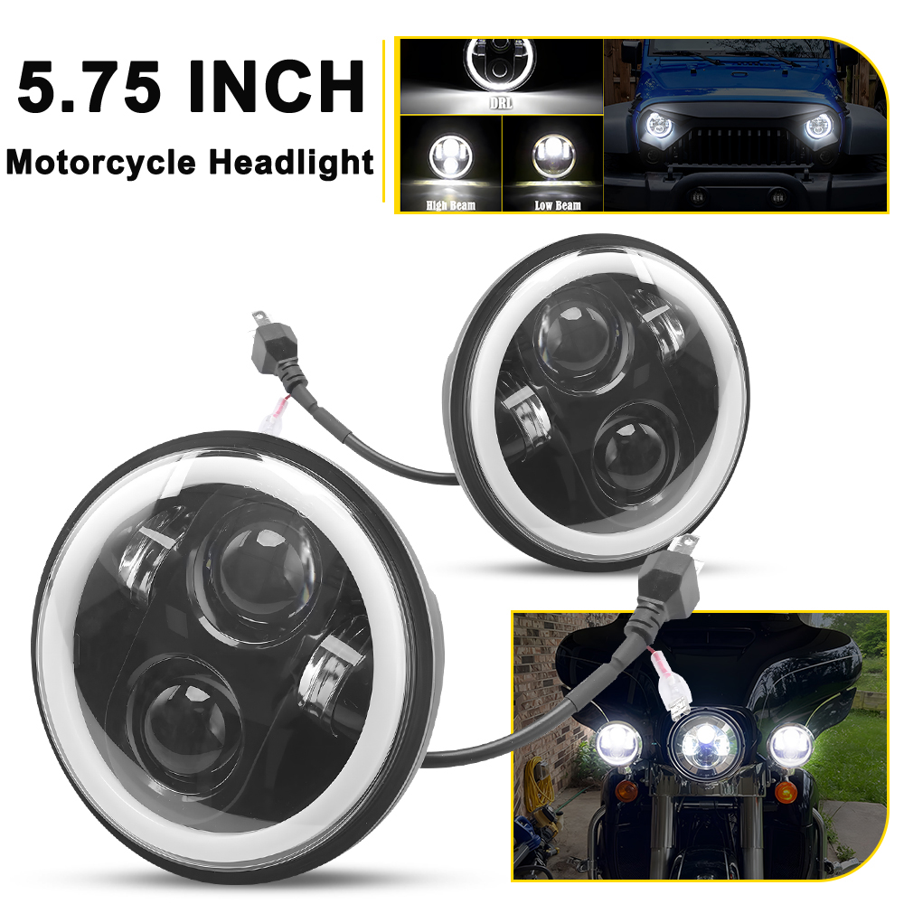 5-3/4 5.75 インチ LED オートバイヘッドライトホワイトハイ/ロービームユニバーサル DRL 5.75 "ラウンドバイクヘッドランプ 12V 24V IP68 防水