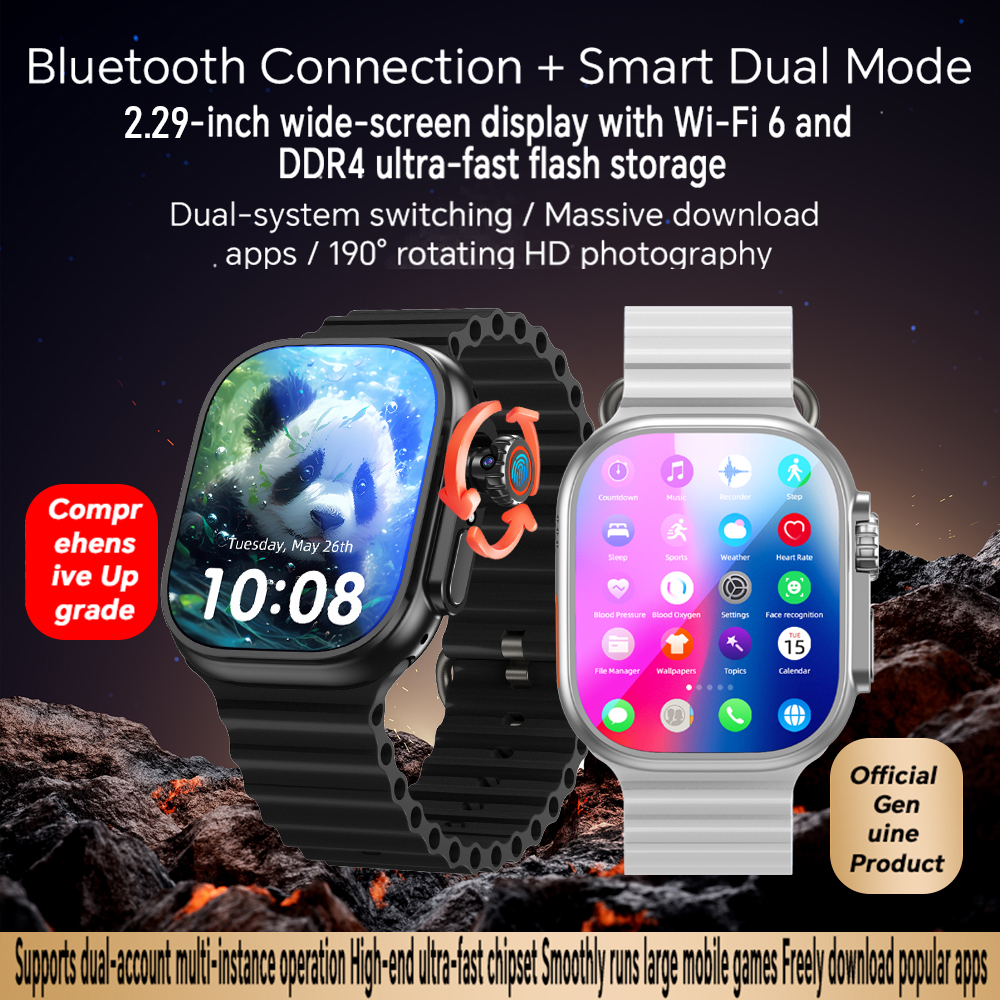 新しいウルトラ 4 スマートウォッチ Android 15.0 5G 2.29 ''AMOLED 490x580 GPS 8MP 回転カメラ Google Play ビデオ通話赤外線制御