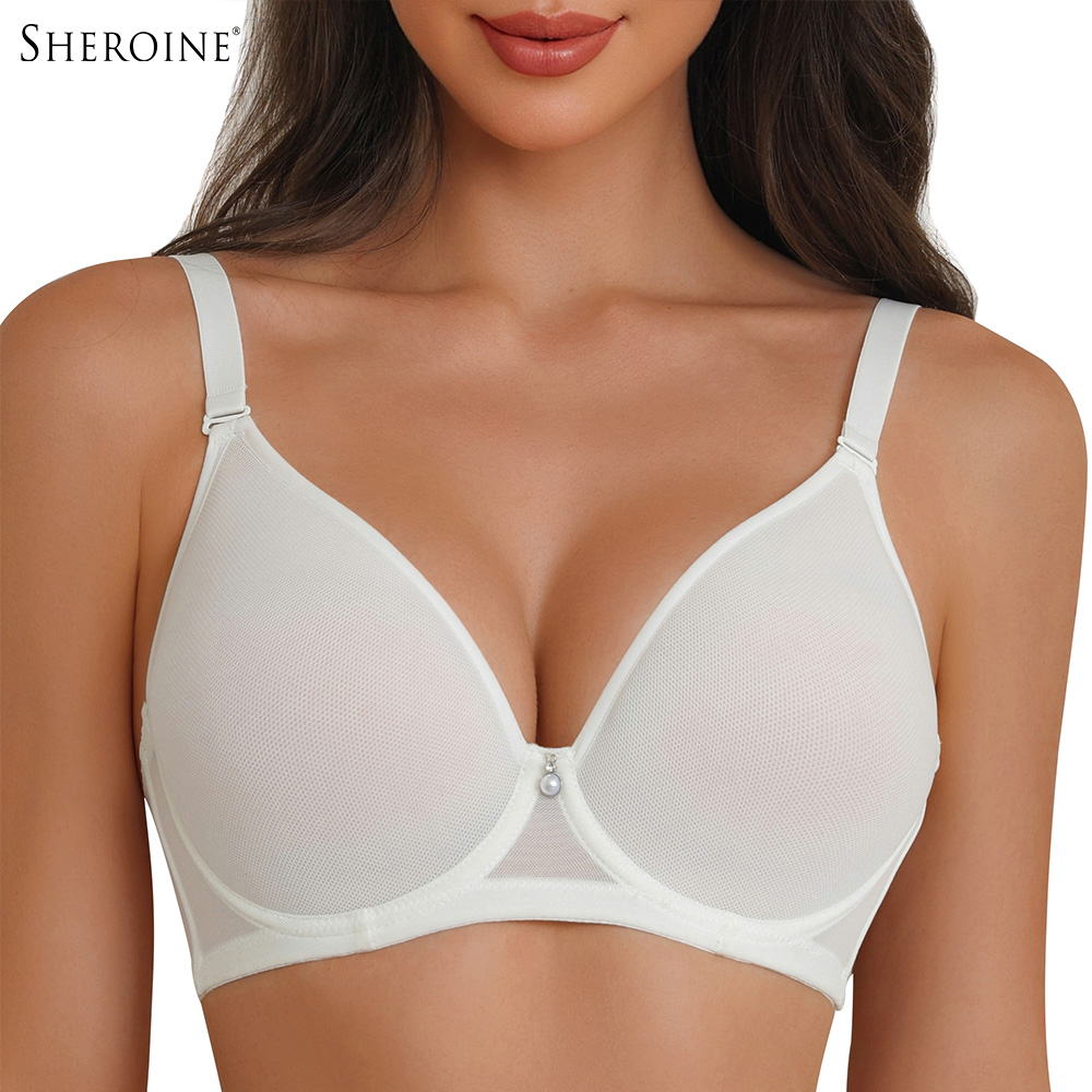 Sheroine プラスサイズの女性のブラジャー フルカバレッジ 超薄型メッシュ サポート力のあるプランジ Tシャツ プッシュアップ リフト 毎日の薄い裏地付きブラジャー