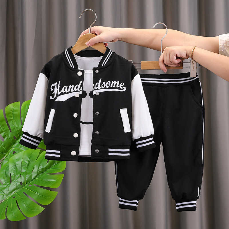 Boys Baseball Outfit Set 0-4 Years Black White Striped Sleeves Tiger Embroidered Jacket Matching Pants Spring Fall Tracksuit