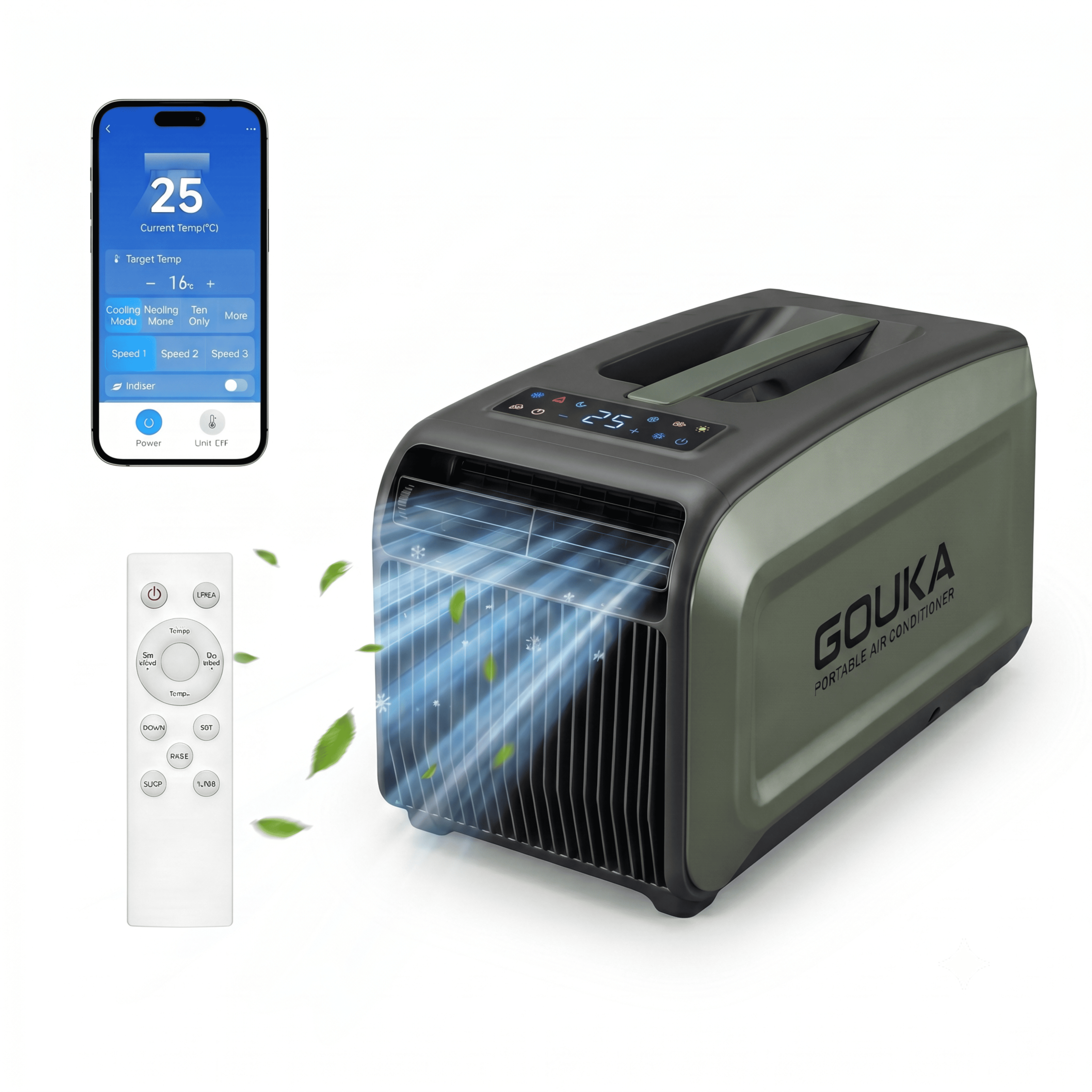 GOUKA 6100BTU 6-in-1 固定周波数ポータブルモバイルエアコン、強力な冷却耐久性のある屋外キャンプ用 AC ユニット、車、RV、キャラバン、テント、ピクニック、釣り、バーベキュー用
