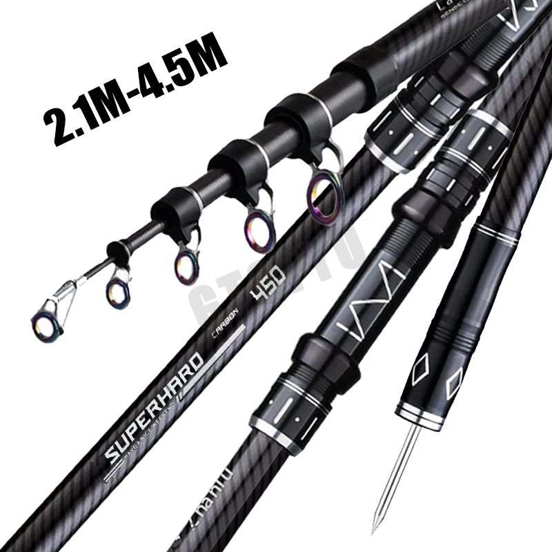 2.1-4.5 メートル伸縮釣竿カーボンスピニング釣竿ボート海水淡水ビーチロックサーフキャスティングベイトキャスティングロッド