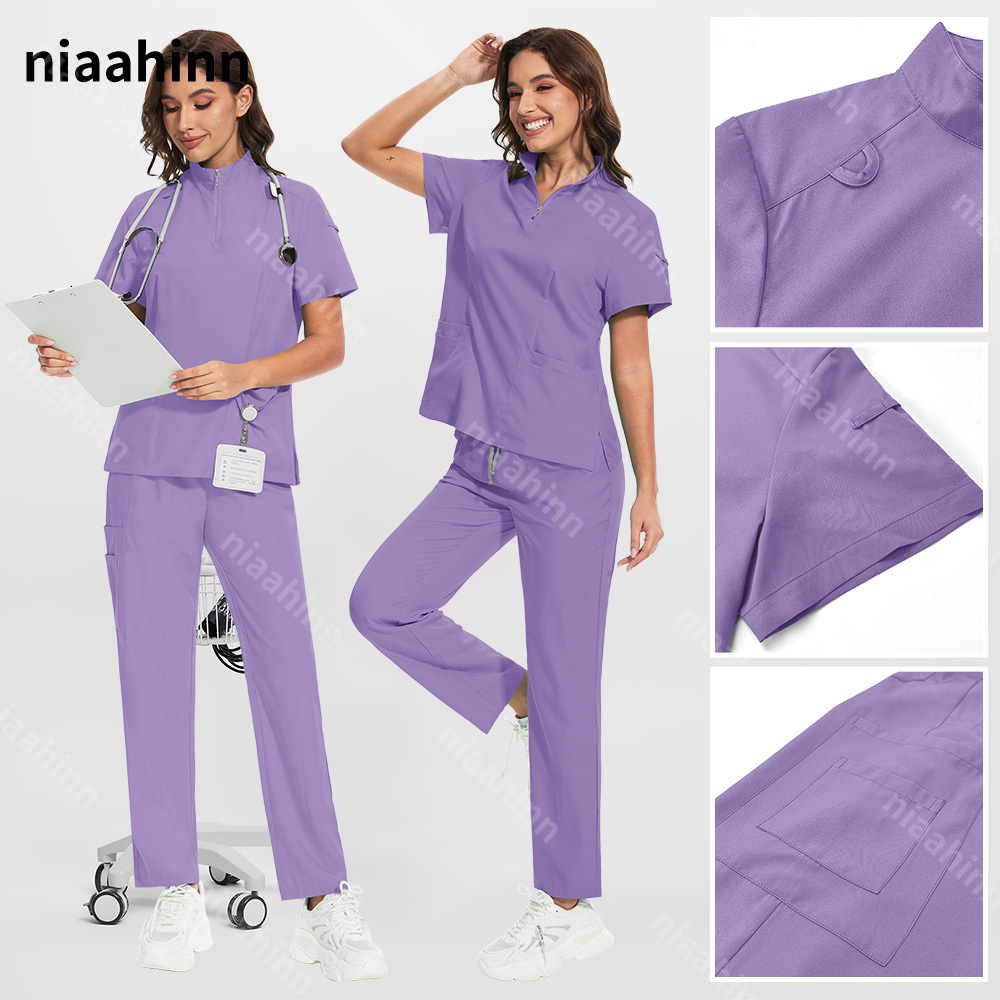 Niaahinn 新病院制服女性医療スクラブスーツ男性スクラブセット美容作業服ナースアクセサリー歯科手術スーツ