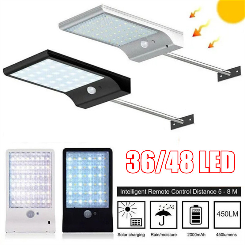 ソーラーウォールライト屋外防水36/48 LED太陽光発電モーションセンサーウォールランプ庭の通路用の取り付けポール付き