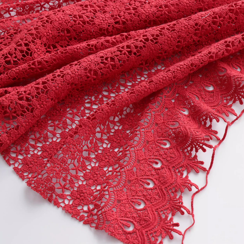 綿水溶性レース生地、綿糸刺繍、切り抜きエンボス加工、女性用チャイナドレススカート、テキスタイル衣料素材