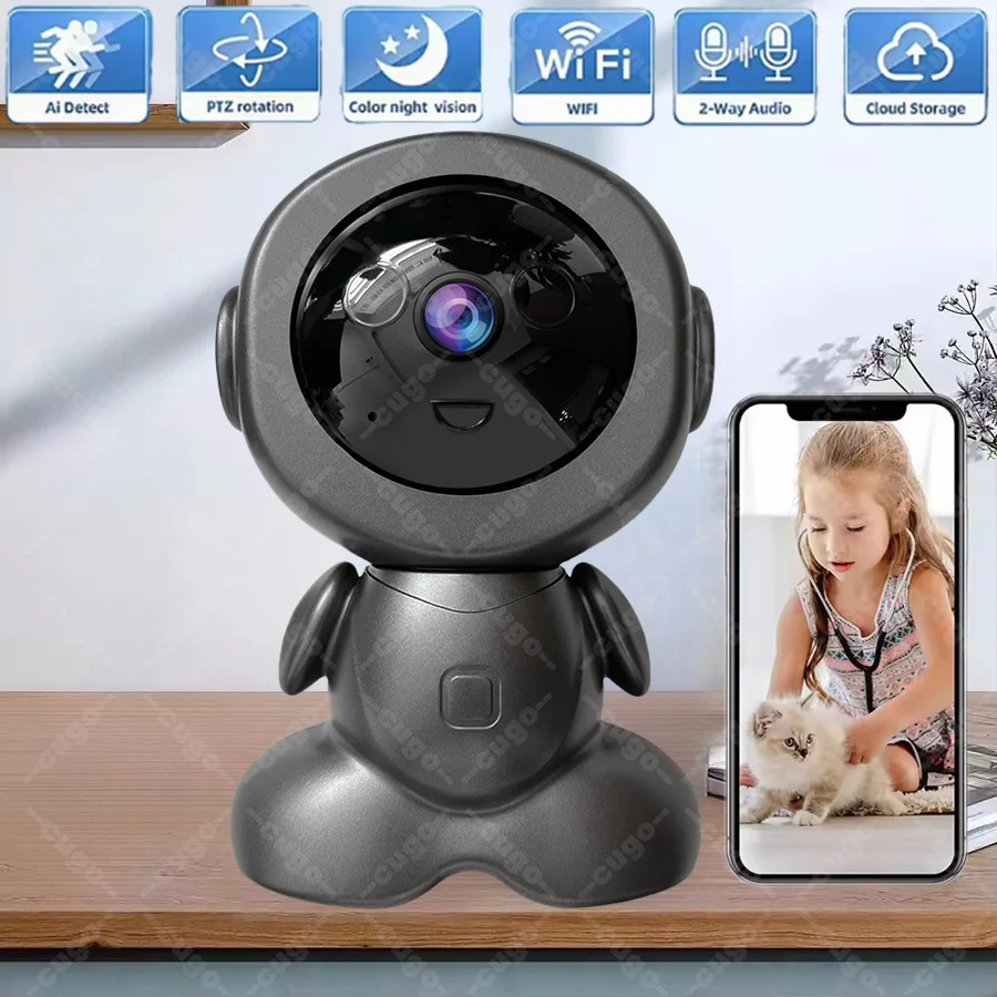 8MP Wi-Fi監視ロボットカメラ PTZセキュリティベビーモニターカメラ 双方向音声 ナイトビジョン スマートトラッキング ホームIPペットカメラ