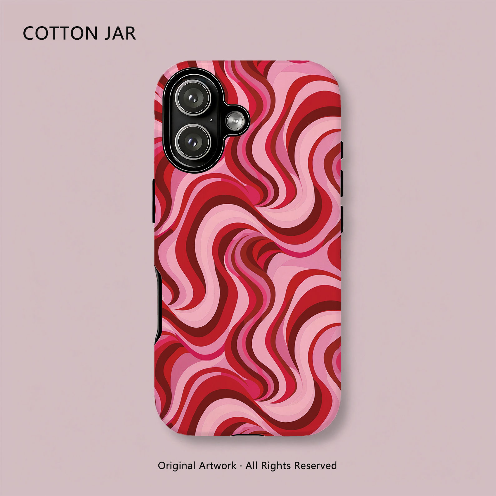 抽象ピンクウェーブアート磁気電話ケース iphone 17 16 15 14 プロマックスプラス 13 12 ワイヤレス充電二層ハードカバー