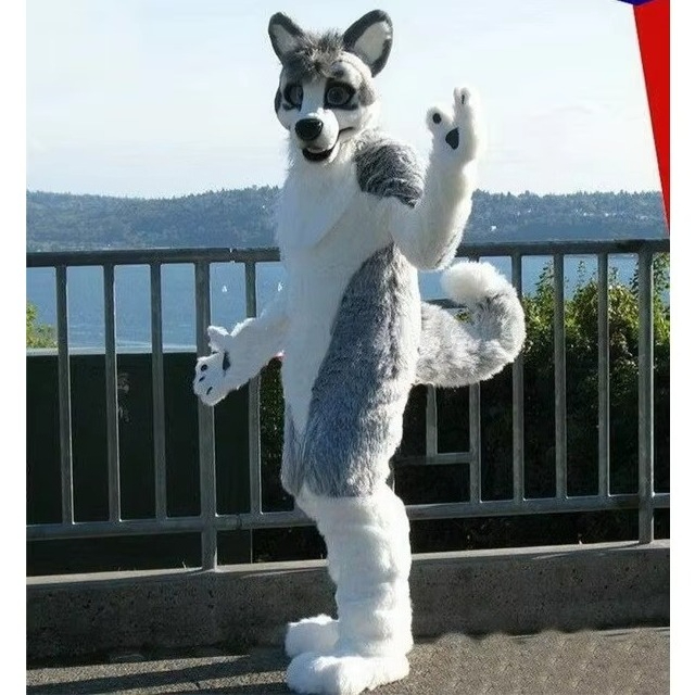 グレーハスキーキツネ犬マスコットコスチューム毛皮のようなスーツ着ぐるみハロウィンクリスマス誕生日パーティー大人の衣装