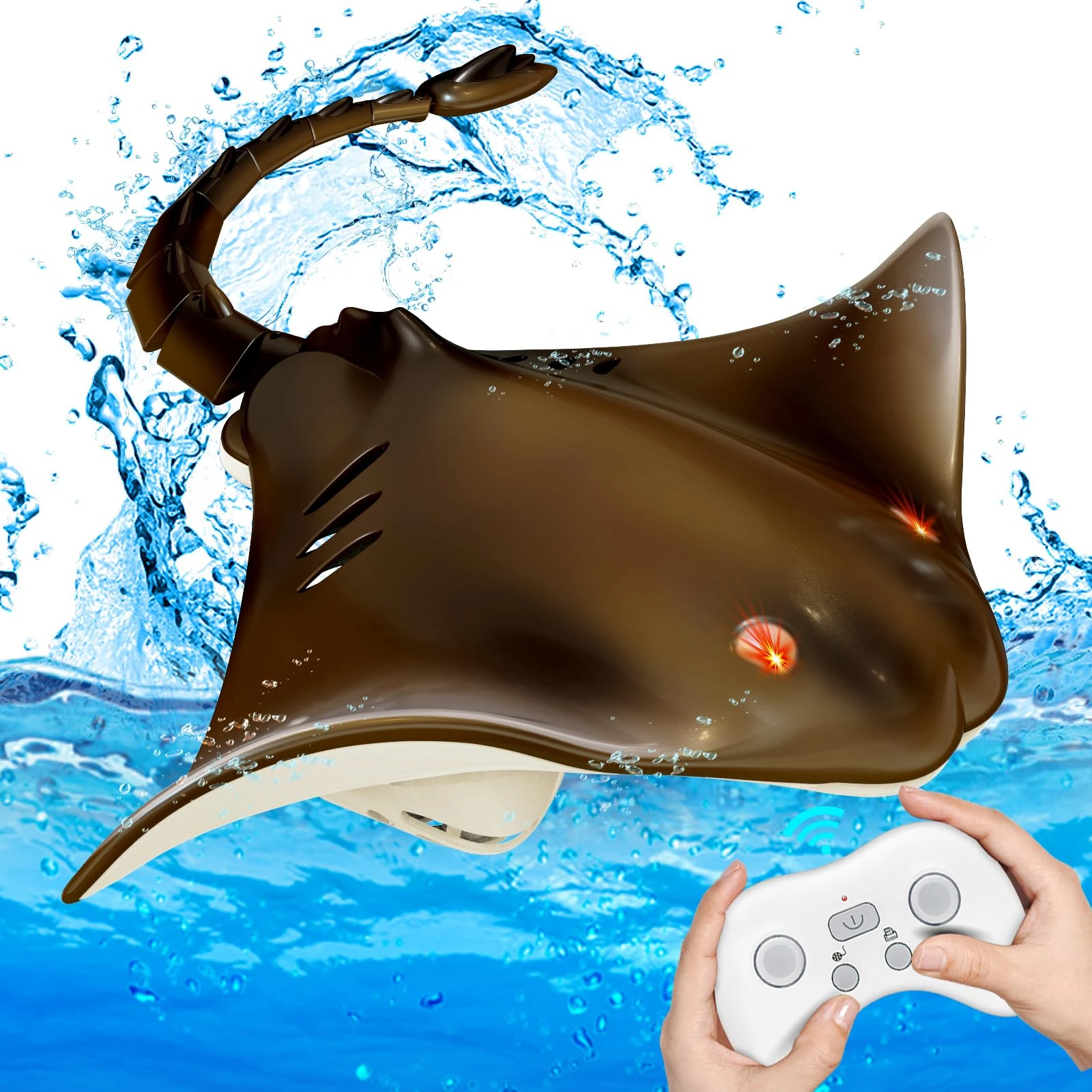 2.4G Remote Control Shark Boat for Pool, Waterproof RC Stingray Toy with Rechargeable Battery, Realistic Water Toy for Kids Boys