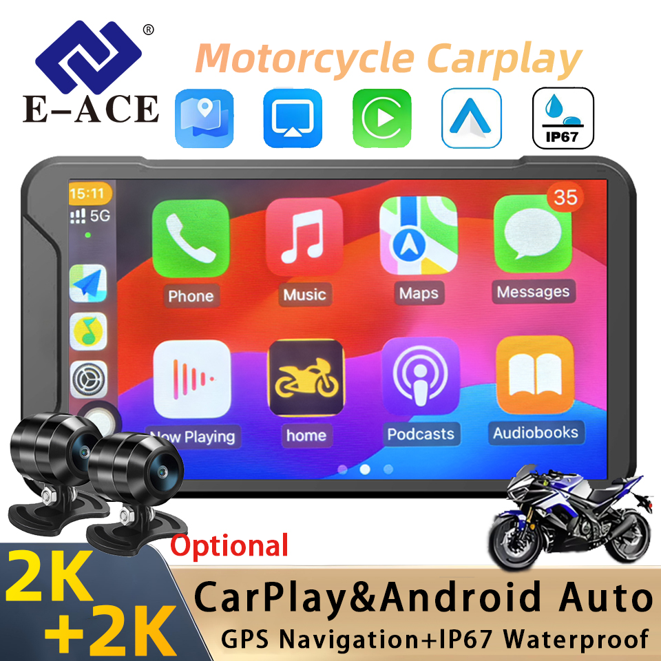 E-ACE 5 インチオートバイ 2K DVR ナビゲーション GPS ワイヤレス Carplay Android 自動 Airplay 表示画面 Optioanl 2K リアカメラ Moto