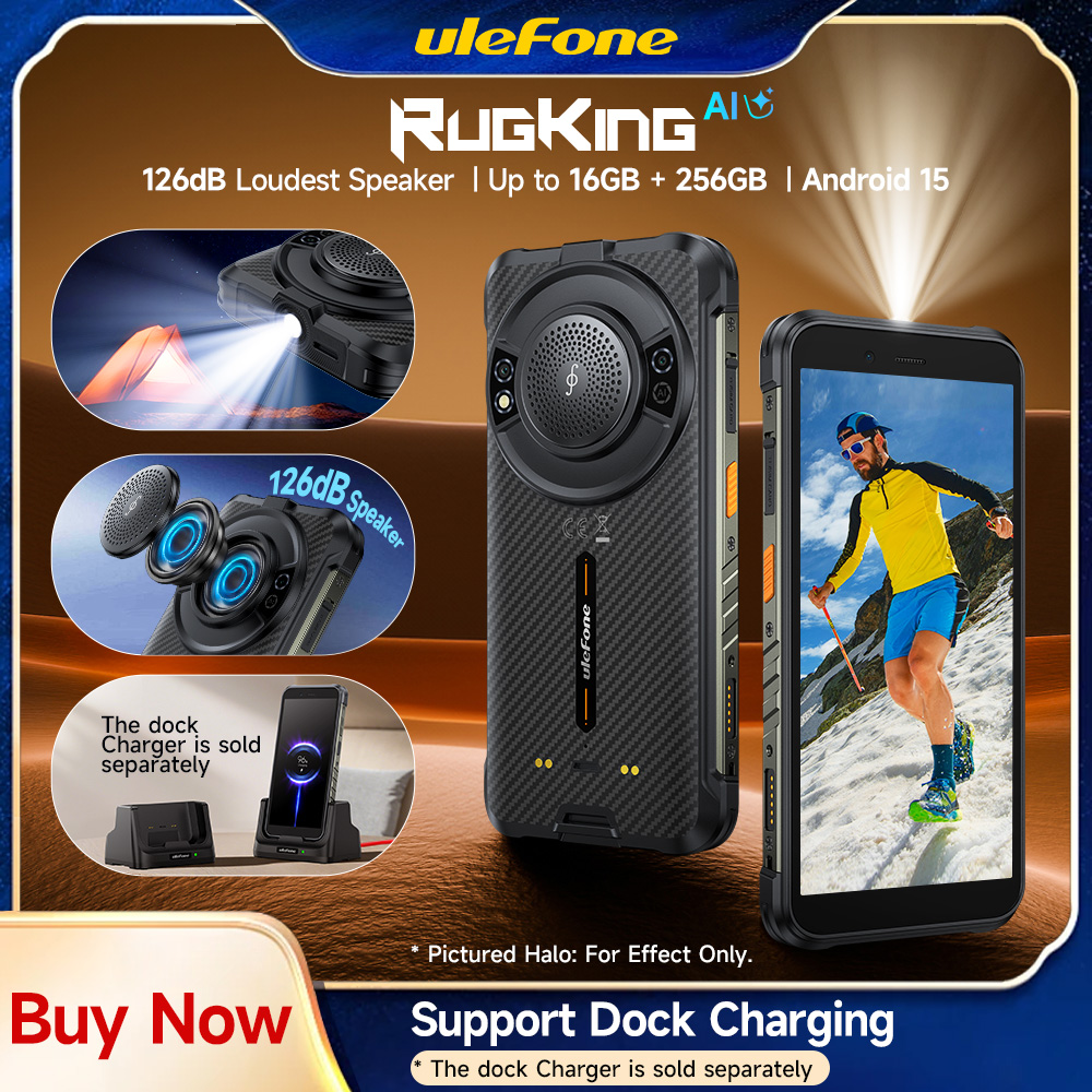 Ulefone RugKing 4G 頑丈な電話 Android 15 最大 16GB 256GB AI スマートフォン 9600mAh 防水 5.99" 50MP NFC グローバルバージョン 126dB