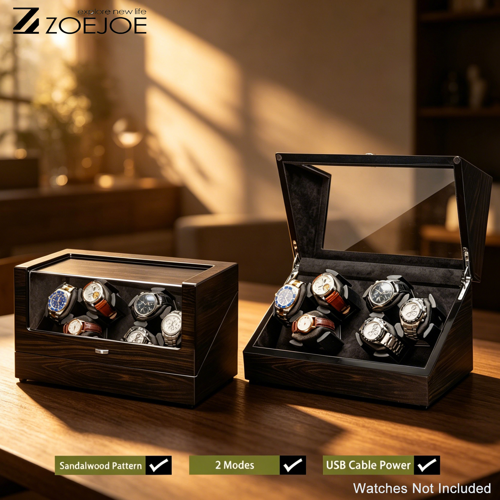 ZOEJOE 3/6 自動時計用ウォッチワインダー USB 電源 PU レザー静音モーター時計収納ボックス メンズ レディース 機械式時計用
