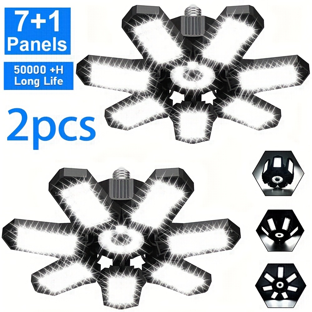 1/2 パック変形可能な LED ガレージ電球、ミニ 7 1 調整可能なパネル E26/E27 LED 電球天井照明ワークショップガレージランプ用
