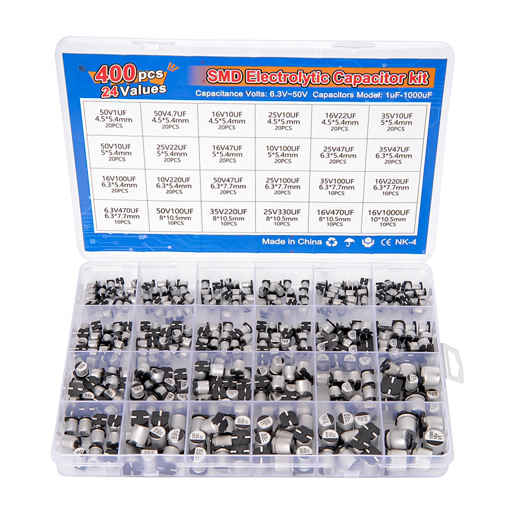 24Values 400 個コンデンサキットアルミ電解 SMD コンデンサーエレクトロリティクス igmopnrq 1uF 〜 1000uF 6.3V-50V ボックスキット付き