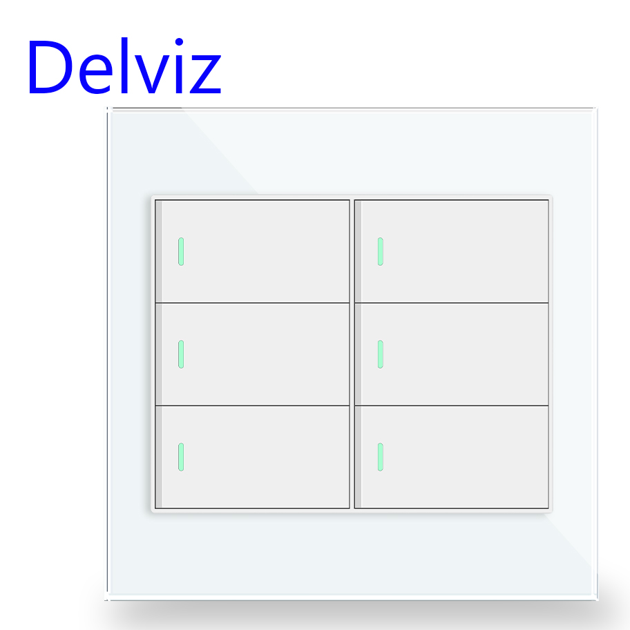 Delviz 16A ウォールライトスイッチ、ブラジル 120mm*120mm ホワイト/ブラック強化ガラスパネル、AC 110V 〜 250V、6 ギャング 2 ウェイプッシュボタンスイッチ