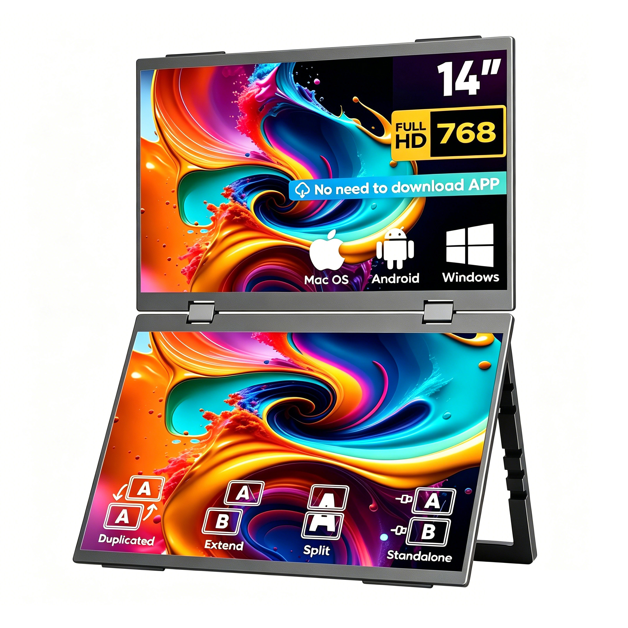 AHXJKA14 インチデュアルポータ​​ブルモニター 1920*1200P 72%sRGB IPS タイプ C ミニ HDMI 付き電話ラップトップテレビ PS4/5 XBox Dack Mac スイッチ