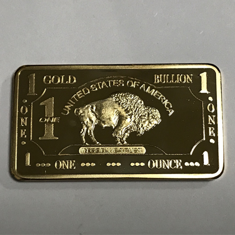5 個のドイツ水牛動物コイン 1 オンス 24K リアルゴールドメッキイエローストーンパークインゴットバッジ 50 x 28 ミリメートルお土産ホームデコレーションバー