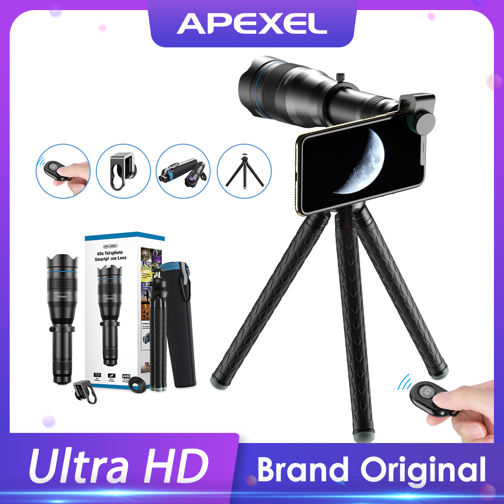 APEXEL 60X 携帯電話望遠ズームレンズ単眼望遠鏡天文学拡張可能な三脚 iPhone Samsung すべてのスマートフォン用