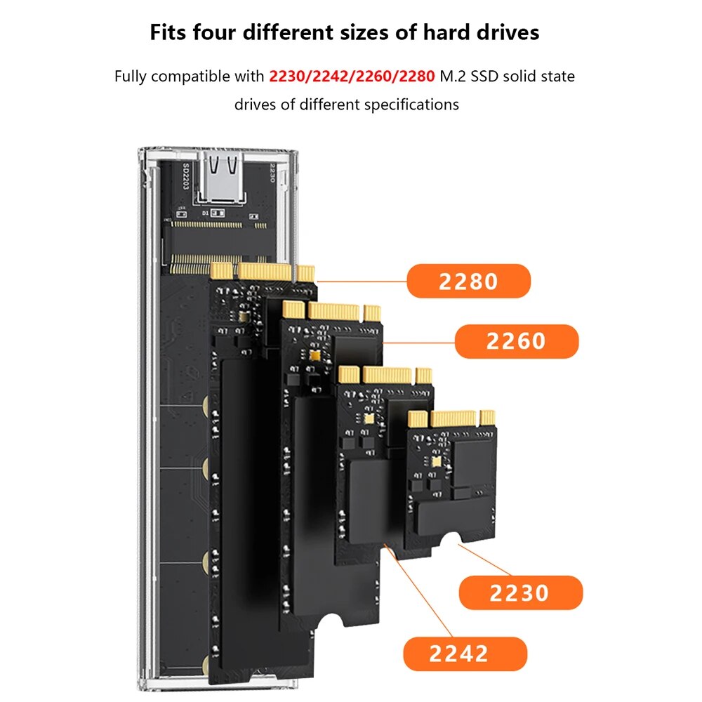 M.2 NVME PCIe NGFF SATA デュアルプロトコル SSD ケースクリア USB タイプ C 10Gbps PCI-E M2 SSD 透明外部エンクロージャハードディスクボックス