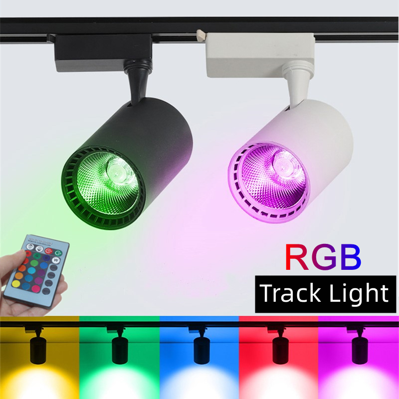 RGB LED 天井トラックライト 12 ワット/15 ワット/20 ワットカラフルな COB フェーズ壁レールスポットライトステージ KTV 布地ショップトラック照明システム AC220V