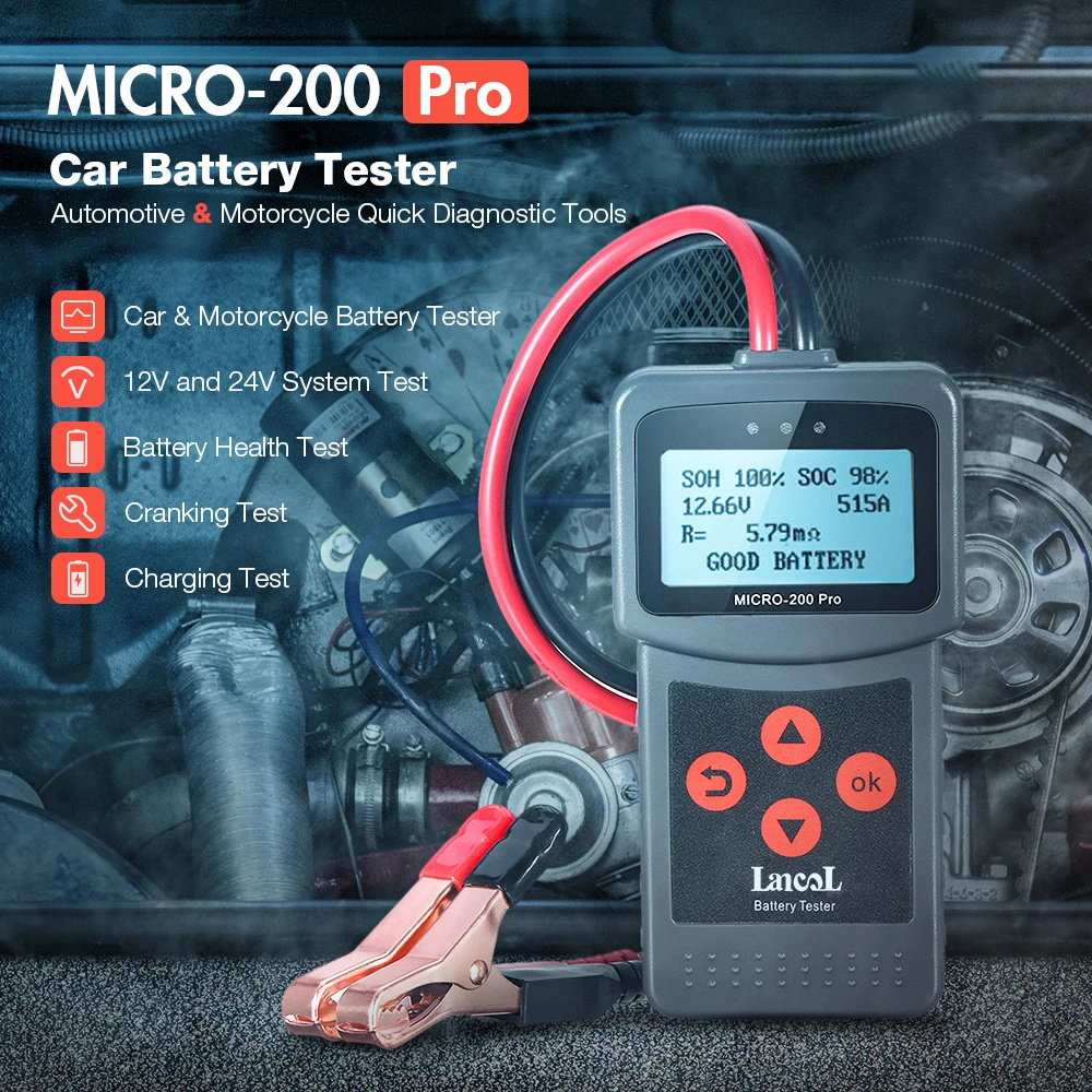Lancol Micro-200 Pro 12V デジタルカーバッテリーテスター Micro200Pro EFB AGM ゲル鉛酸バッテリークランキング充電診断ツール