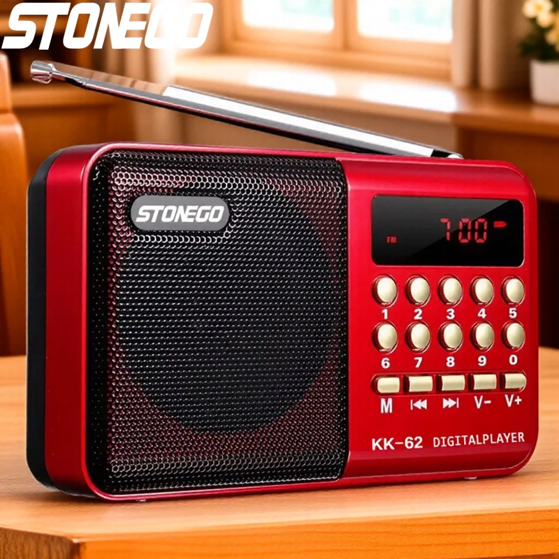 ポータブルミニラジオ充電式ハンドヘルドFM USB TF MP3プレーヤーワイヤレススピーカーコンパクトオーディオデバイス