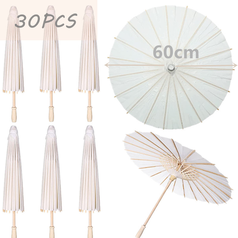 10-30 個の紙パラソルとフェドーラ帽子バルク紙傘 DIY 白傘結婚式の小道具 60/80 センチメートル