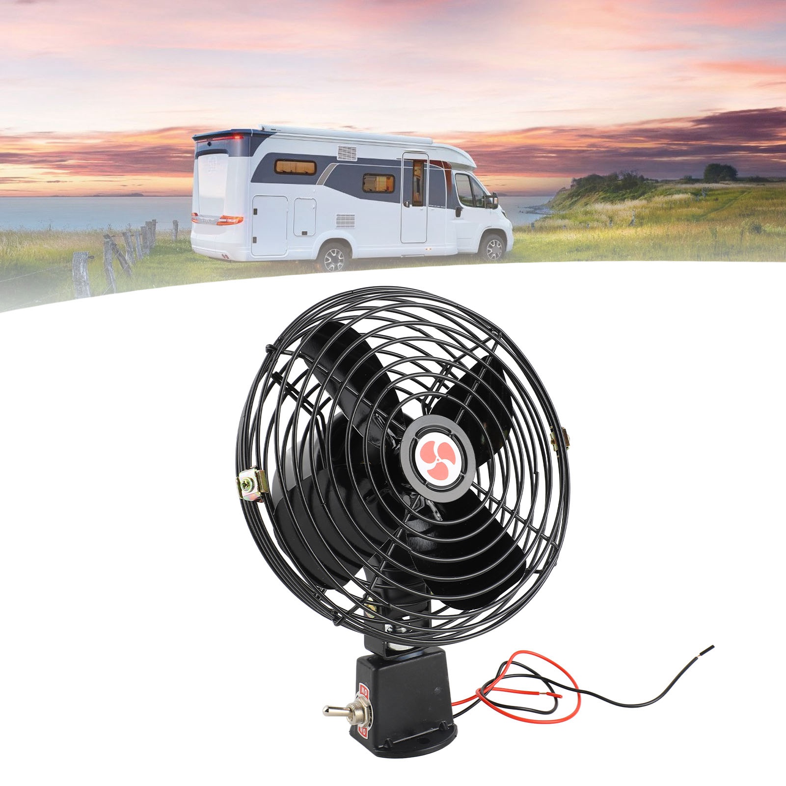 12V RV 冷却ファン 2 スピードスイッチ付き 高耐久静音メタルカーファン トラック RV 車 ボート バス用 高耐久カーファン メタルカーファン