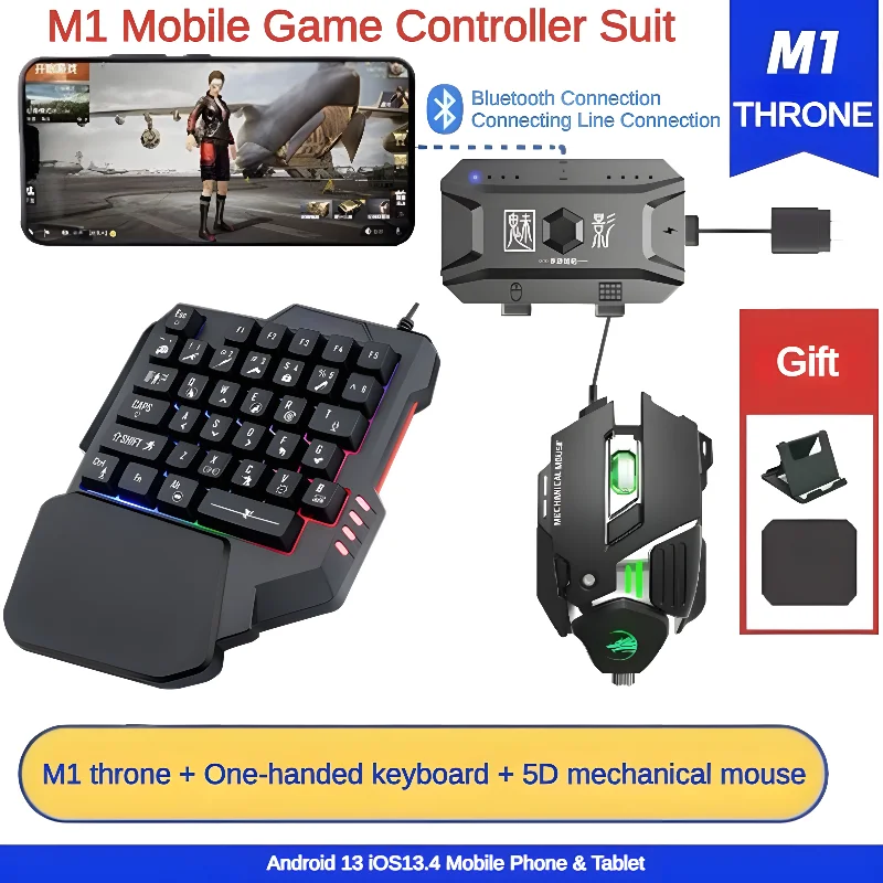 M1 プロゲームパッドモバイルゲームコントローラ 4 in 1 マウスキーボードコンバータ BT V5.0 プログラマブルアダプタサポート iOS Android システム