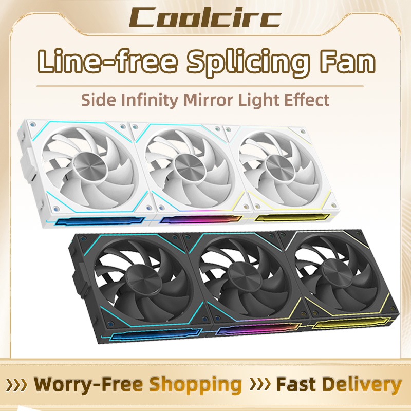 Coolcirc PCケースファン 120mm インフィニティミラーデザイン ラインフリー接続 ARGB冷却ファン 4ピン PWM 800-1800RPM ケースクーラーファン