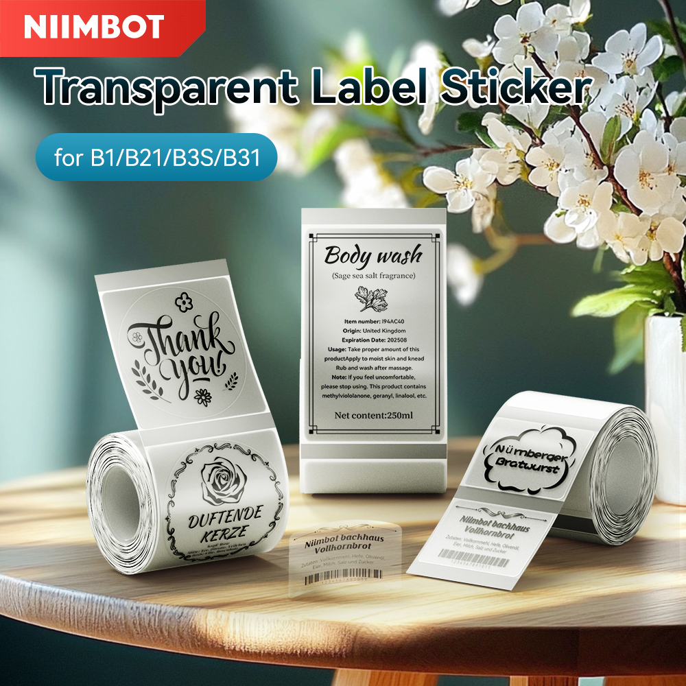 熱透明ラベルステッカー NiiMbot B1/B21/B3S/B31 プリンタ用耐油防水破れにくいラベル紙