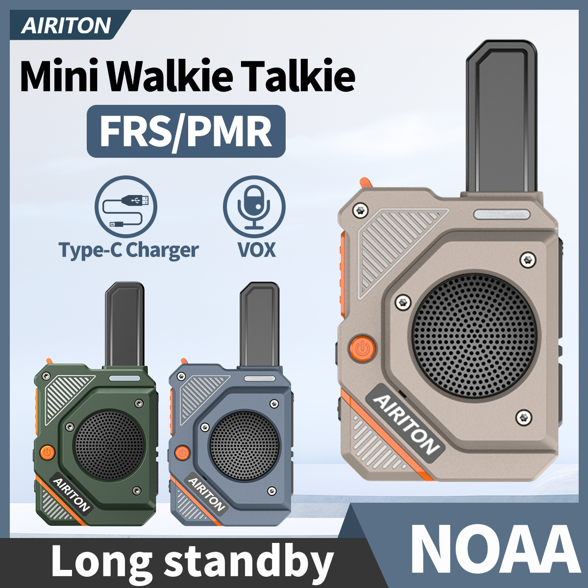 2 個 AIRITON AI-168 ミニトランシーバー充電式 PMR/FRS ポータブル長距離 NOAA Type-C 充電器旅行ビジネスアマチュア無線用