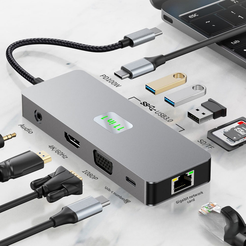 HD 4K 60Hz デュアル ディスプレイ マルチスクリーン 11-in-1 USB ハブ マルチポート ラップトップ Type-C ドッキング ステーション