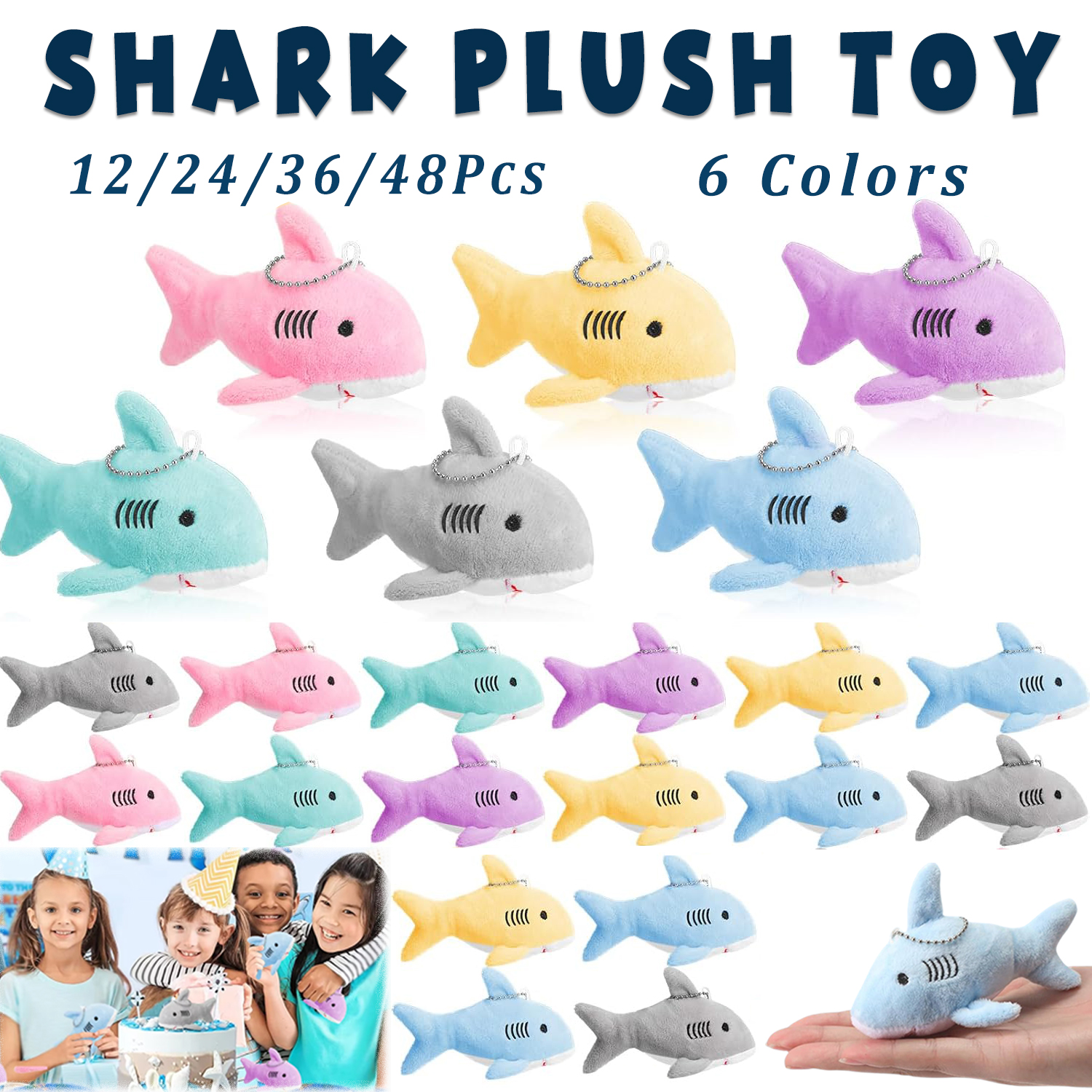 12-48 個サメぬいぐるみキーホルダーミニぬいぐるみ 3.94 "サメパーティー記念品バルクソフト小さなサメキーホルダーサメバックパックキーホルダー