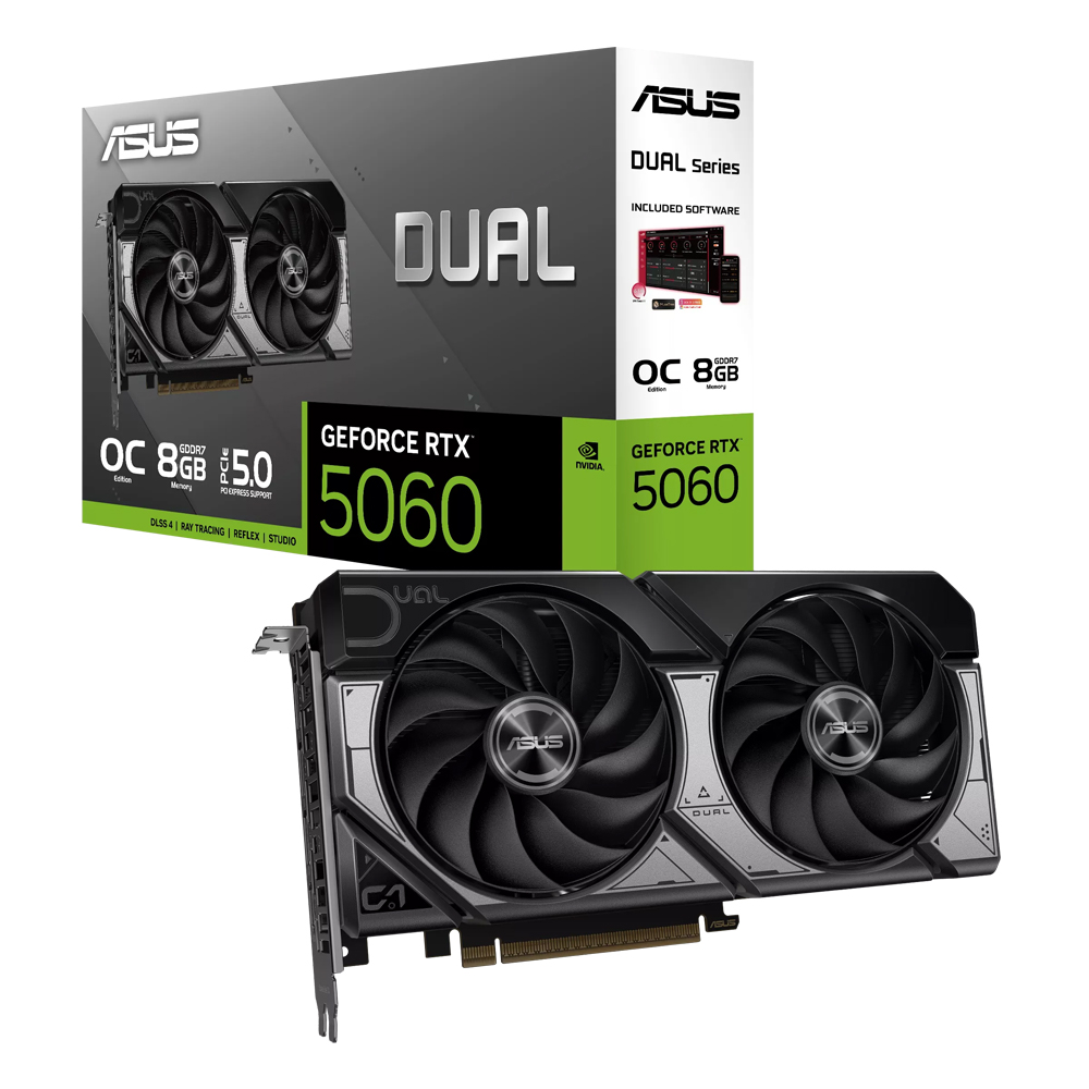 ASUS Dual GeForce RTX 5060 OC 8GB GDDR7 PCIe 5.0 GPU DLSS 4 HDMI 2.1b DP 2.1b ゲーミングビデオカード