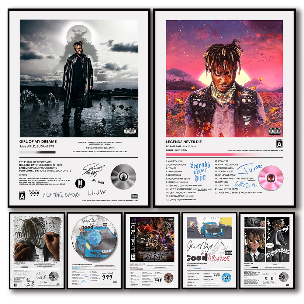 WRLD ジュースポスターポップヒップホップラップ歌手音楽アルバム喘息バーカバー写真 HD アートキャンバス
