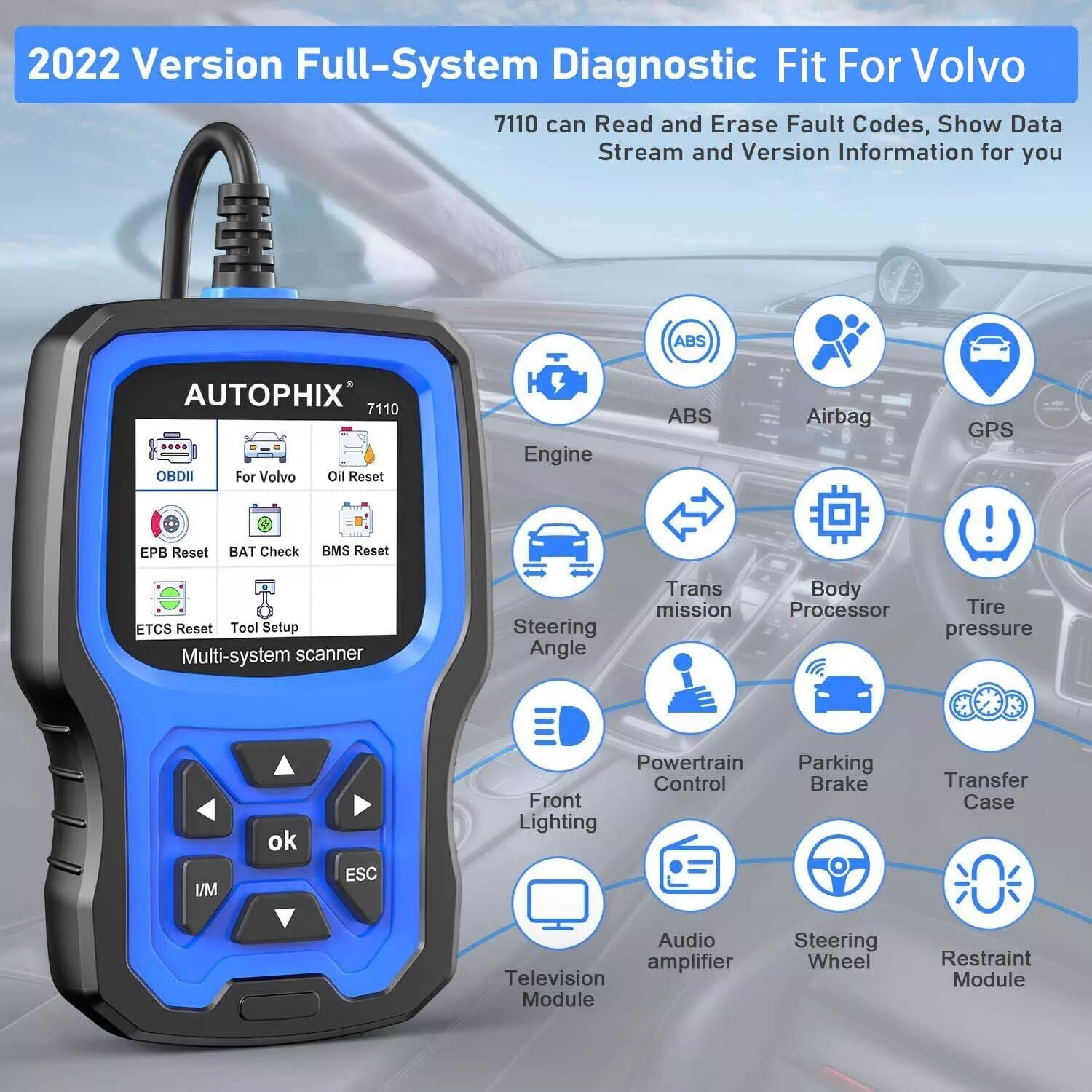 ボルボ専門車 OBD2 スキャナ診断スキャンツール AUTOPHIX 7110 車のすべてのシステムスキャナすべてのボルボ 1996 年以降
