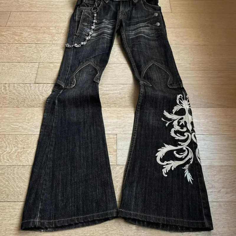 新しいハイウエスト原宿ルーズ刺繍女性ジーンズロックパンクスタイル Y2K マイクロラレトロワイドレッグパンツ