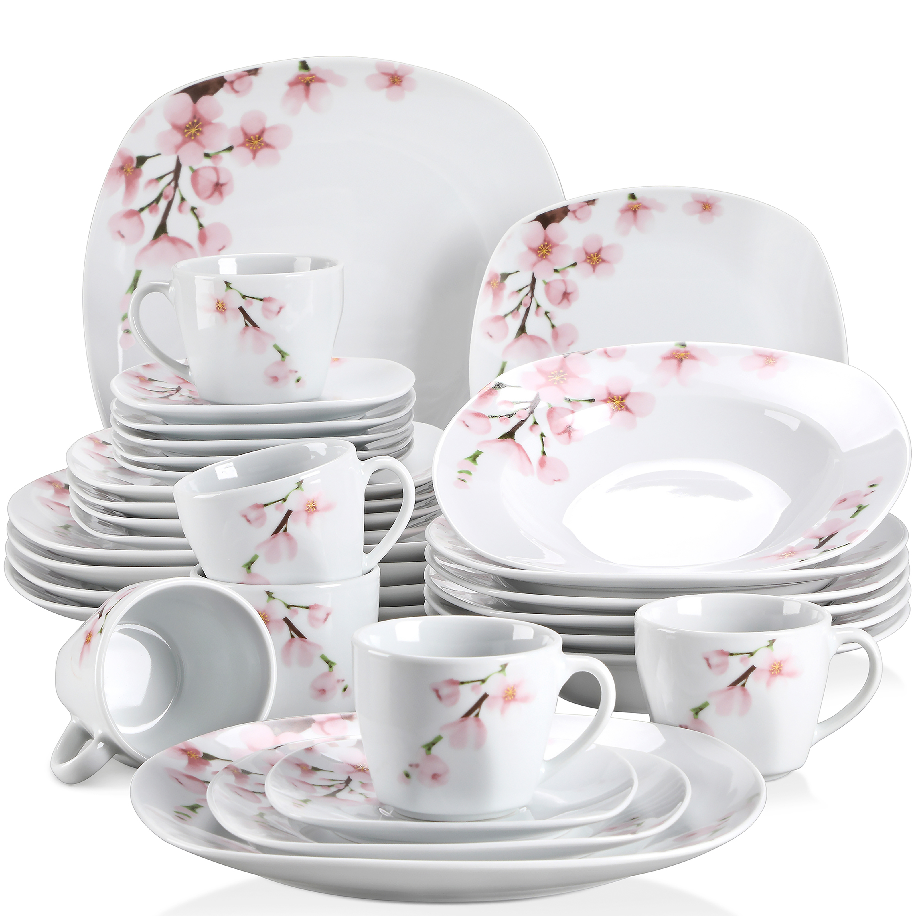 VEWEET ANNIE 30/24/20 個磁器食器セットピンクの花柄プレートディナーセットディナープレート/デザート/スープ/カップ/ソーサー付き
