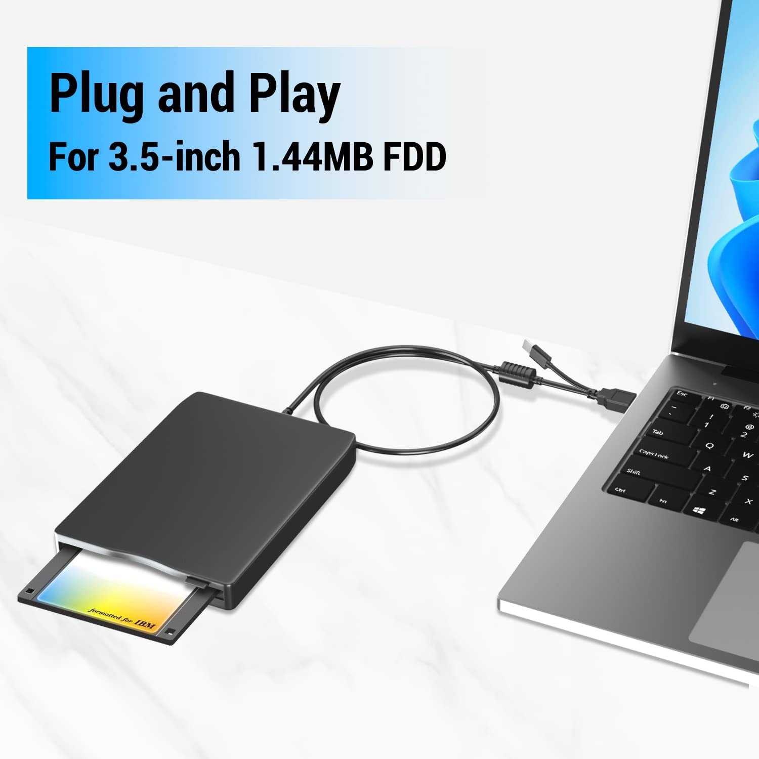 3.5 インチ外付けフロッピー ディスク ドライブ、ポータブル USB 3.0 Type-C 1.44MB FDD ディスク リーダー PC ラップトップ デスクトップ Windows 11/10/8/7/XP 用