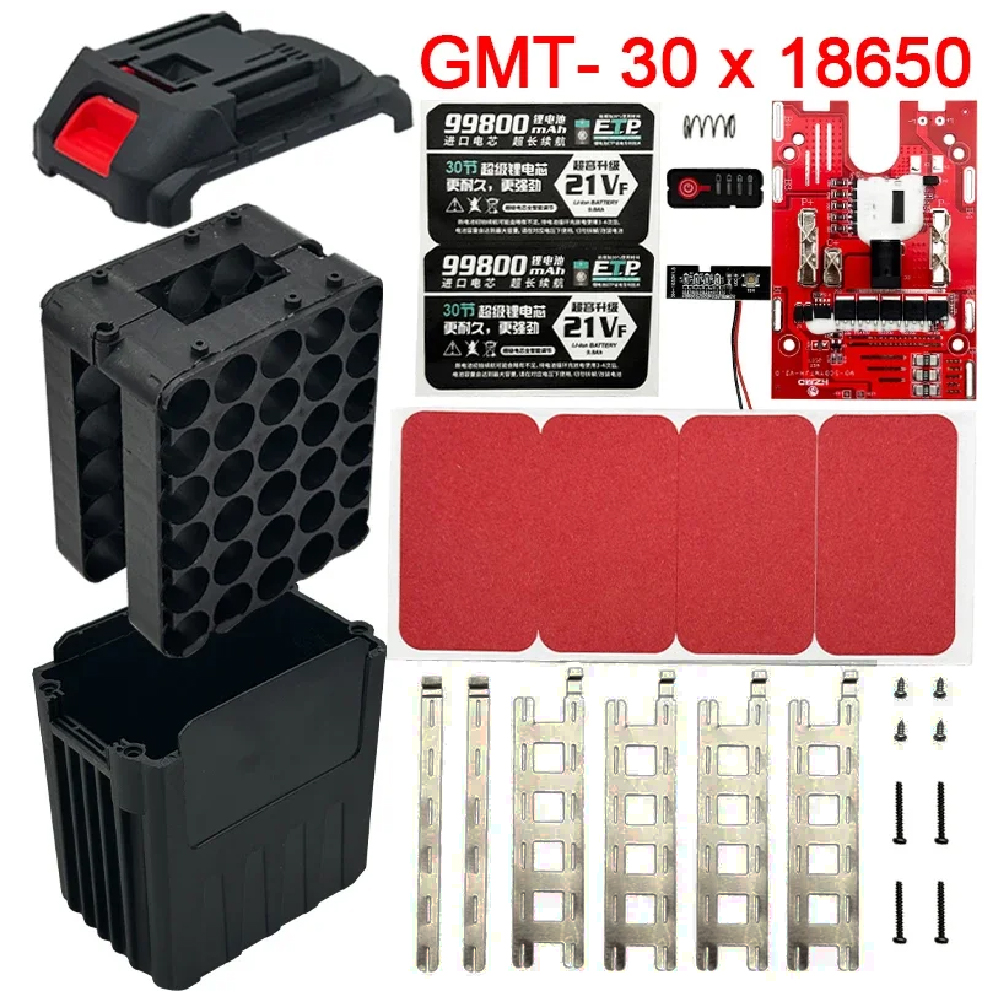 30 セル 18650 リチウム電池ケースハウジングシェル BMS PCB 充電保護回路基板ボックスマキタ 21V DC 入力ソケット