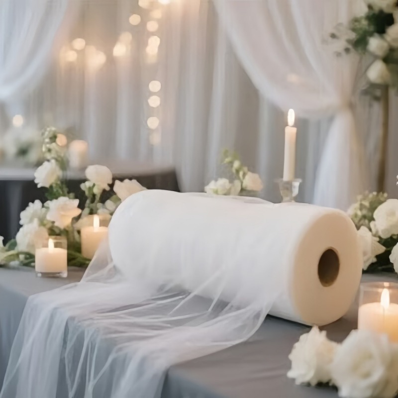 50 メートルオーバーレングスチュール生地結婚式 DIY 装飾白ベビーシャワーテーブルスカート天井アーチ装飾誕生日ウェディングパーティーの装飾