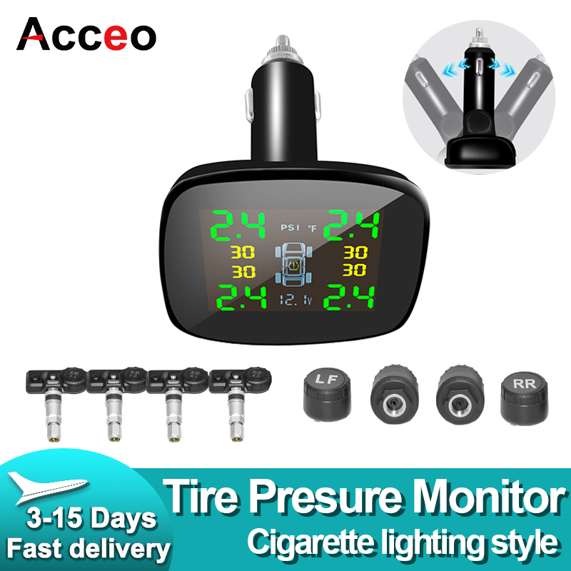 ACCEO TPMS ワイヤレスシガーライタータイヤ空気圧監視システム USB 出力タイヤ空気圧モニター温度/タイヤ警告