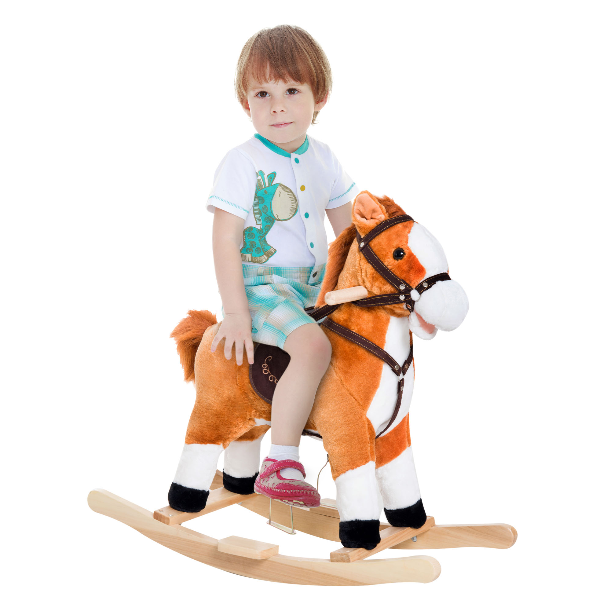 子供用ぬいぐるみ ロッキングホース ポニー 幼児 動物に乗る 女の子用 ピンク 誕生日プレゼント リアルな音付き ブラウン